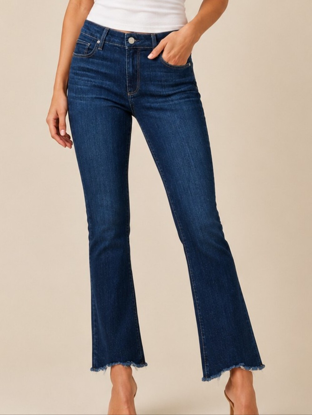 PAIGE Manhattan Slim Bootcut Jeans Dark Wash Blue Women Size 30 Raw Hem Stretch